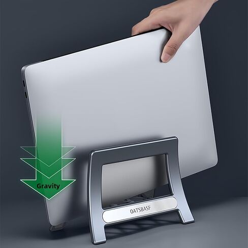 Vertical Laptop Stand for Desk, Gravity Locking Laptop Holder Vertical Stand Space-Saving Organizer for MacBook, iPad Mini/Pro, Surface, Samsung, HP, Dell and More - (Black, ABS Plastic) in Saudi Arabia