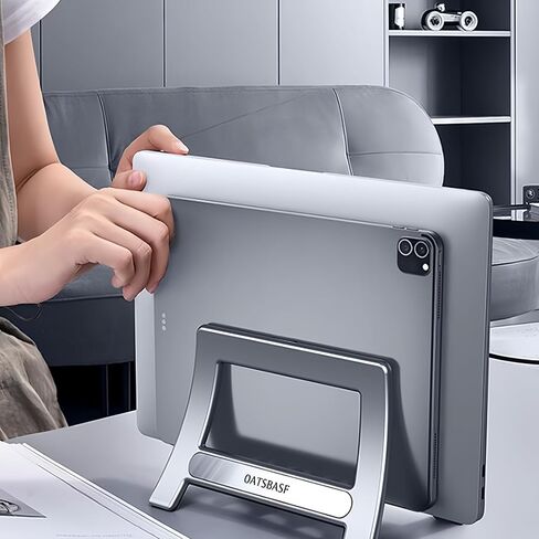 Vertical Laptop Stand for Desk, Gravity Locking Laptop Holder Vertical Stand Space-Saving Organizer for MacBook, iPad Mini/Pro, Surface, Samsung, HP, Dell and More - (Black, ABS Plastic) in Saudi Arabia