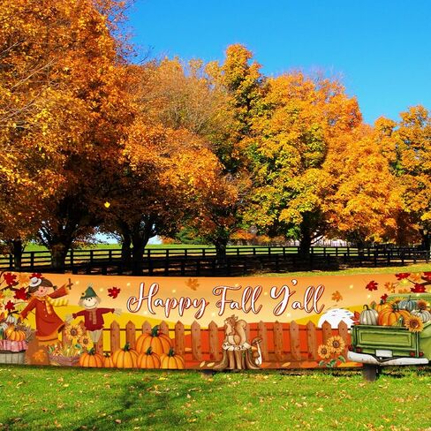 Fall Y'all خلفية Happy Fall Y'all ديكورات، كبيرة من البوليستر الفزاعة أوراق الخريف لافتة خلفيات للتصوير الفوتوغرافي وديكورات عيد الشكر لوازم حفلات الخريف in Saudi Arabia