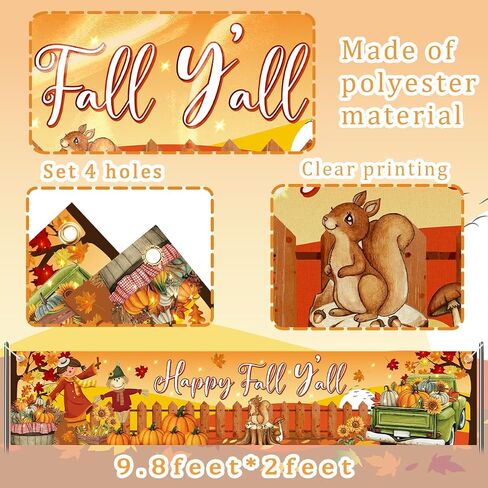 Fall Y'all خلفية Happy Fall Y'all ديكورات، كبيرة من البوليستر الفزاعة أوراق الخريف لافتة خلفيات للتصوير الفوتوغرافي وديكورات عيد الشكر لوازم حفلات الخريف in Saudi Arabia