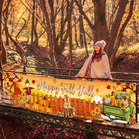 Fall Y'all خلفية Happy Fall Y'all ديكورات، كبيرة من البوليستر الفزاعة أوراق الخريف لافتة خلفيات للتصوير الفوتوغرافي وديكورات عيد الشكر لوازم حفلات الخريف in Saudi Arabia