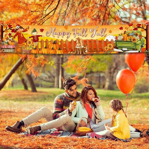 Fall Y'all خلفية Happy Fall Y'all ديكورات، كبيرة من البوليستر الفزاعة أوراق الخريف لافتة خلفيات للتصوير الفوتوغرافي وديكورات عيد الشكر لوازم حفلات الخريف in Saudi Arabia