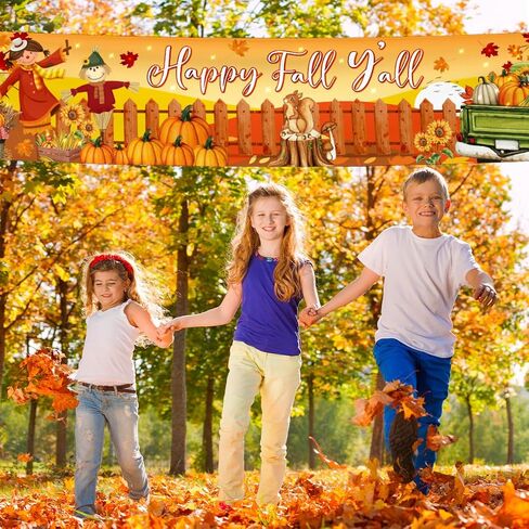 Fall Y'all خلفية Happy Fall Y'all ديكورات، كبيرة من البوليستر الفزاعة أوراق الخريف لافتة خلفيات للتصوير الفوتوغرافي وديكورات عيد الشكر لوازم حفلات الخريف in Saudi Arabia
