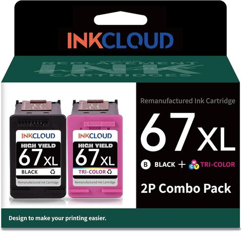 استبدال خراطيش الحبر المتوافقة مع INKCLOUD لحزمة التحرير والسرد HP 67XL عالية الإنتاجية باللون الأسود لطابعة 6055e 6052 60756455e 6455 6475 6458 4155 2755e 2755 (2 أسود، 1 ثلاثي الألوان) in Saudi Arabia