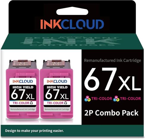 استبدال خراطيش الحبر المتوافقة مع INKCLOUD لحزمة التحرير والسرد HP 67XL عالية الإنتاجية باللون الأسود لطابعة 6055e 6052 60756455e 6455 6475 6458 4155 2755e 2755 (2 أسود، 1 ثلاثي الألوان) in Saudi Arabia