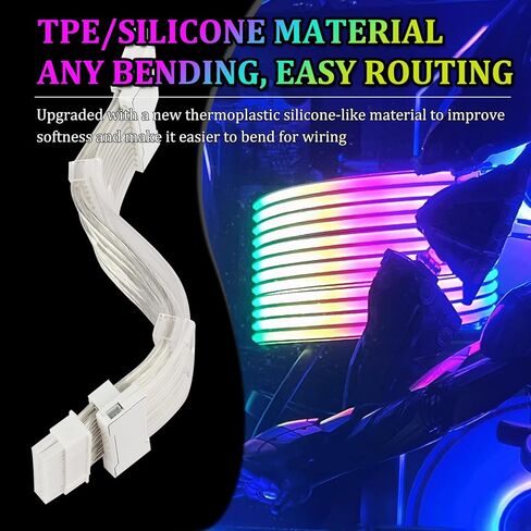 كابل RGB PC، كابل تمديد طاقة RGB قابل للعنونة 24 دبوس ATX، كابل تمديد RGB PC 18AWG كابل تمديد PSU لموصل اللوحة الأم، يدعم كابل متزامن 5 فولت 3 دبابيس، أبيض in Saudi Arabia