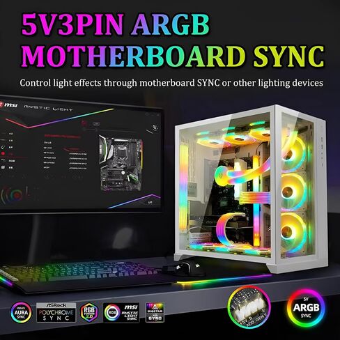 كابل RGB PC، كابل تمديد طاقة RGB قابل للعنونة 24 دبوس ATX، كابل تمديد RGB PC 18AWG كابل تمديد PSU لموصل اللوحة الأم، يدعم كابل متزامن 5 فولت 3 دبابيس، أبيض in Saudi Arabia