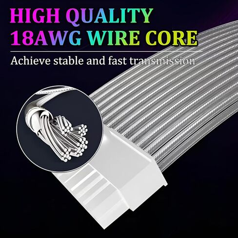 كابل RGB PC، كابل تمديد طاقة RGB قابل للعنونة 24 دبوس ATX، كابل تمديد RGB PC 18AWG كابل تمديد PSU لموصل اللوحة الأم، يدعم كابل متزامن 5 فولت 3 دبابيس، أبيض in Saudi Arabia