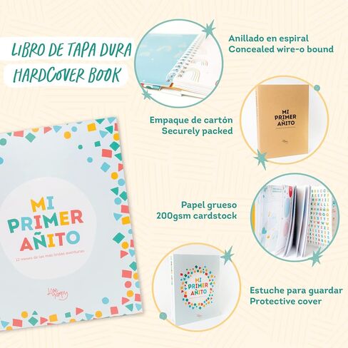 Baby Memory Book - Libro de Recuerdos para bebé Mi Primer Añito - Photo Album Spanish - First Year Keepsake Milestone Hardcover - Scrapbook, Stickers, Slip Case - Regalo in Saudi Arabia