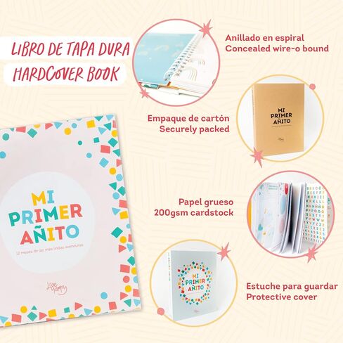 Baby Memory Book - Libro de Recuerdos para bebé Mi Primer Añito - Photo Album Spanish - First Year Keepsake Milestone Hardcover - Scrapbook, Stickers, Slip Case - Regalo in Saudi Arabia