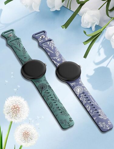Minyee 2 Pack Floral Engraved Bands Compatible with Google Pixel Watch 3 41mm/Pixel Watch 2/Pixel Watch Band Women, Two-Tone Flower Cute Soft Silicone Sport Fancy Strap for Pixel Watch 2/Pixel Watch in Saudi Arabia