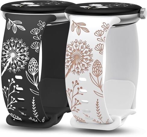 Minyee 2 Pack Floral Engraved Bands Compatible with Google Pixel Watch 3 41mm/Pixel Watch 2/Pixel Watch Band Women, Two-Tone Flower Cute Soft Silicone Sport Fancy Strap for Pixel Watch 2/Pixel Watch in Saudi Arabia