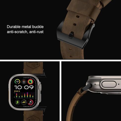 Vintage Leather Band Compatible with Apple Watch Ultra 2 / Ultra Band 49mm 46mm 45mm 44mm, 26mm Wide Crazy Horse Leather Strap for Men iWatch Series 10 9 8 7 6 5 4 in Kuwait