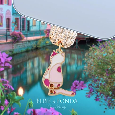ELISE & FONDA CP525 منفذ شحن USB كريستال مضاد للغبار قابس هاتف قطة صغيرة ساحر لهاتف iPhone 13/12/11/ XS MAX/XR/X/8 Plus/7/6S/8/SE iPad iPod (وردي) in Saudi Arabia