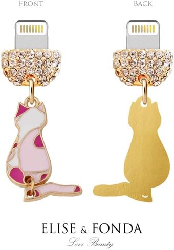 ELISE & FONDA CP525 منفذ شحن USB كريستال مضاد للغبار قابس هاتف قطة صغيرة ساحر لهاتف iPhone 13/12/11/ XS MAX/XR/X/8 Plus/7/6S/8/SE iPad iPod (وردي) in Saudi Arabia