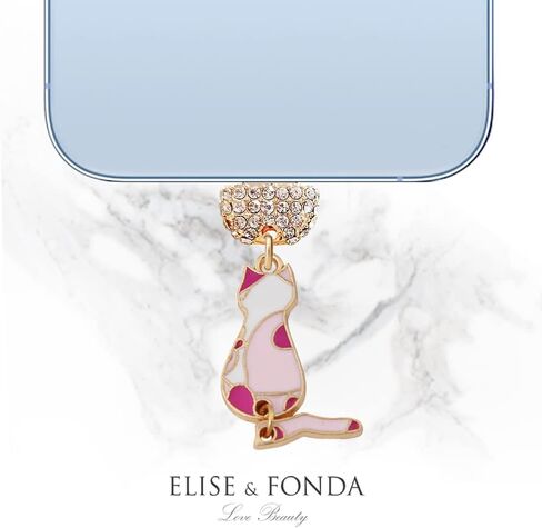 ELISE & FONDA CP525 منفذ شحن USB كريستال مضاد للغبار قابس هاتف قطة صغيرة ساحر لهاتف iPhone 13/12/11/ XS MAX/XR/X/8 Plus/7/6S/8/SE iPad iPod (وردي) in Saudi Arabia