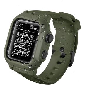 Compatible with for Apple Watch Band Case 42mm 44mm Series 5/4/3, IP68 Waterproof Case with Soft Silicone Band and Anti-Scratch Protector,Compatible with iWatch 42mm 44mm (Red, 44mm)