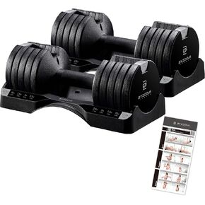 BYZOOM FITNESS دمبل قابل للتعديل بوزن 12.5/25 رطل، مجموعة مكونة من قطعتين لتدريب الأثقال واللياقة البدنية وتمارين الجسم 5 في 1 للنساء المبتدئات في صالة الألعاب الرياضية المنزلية