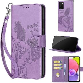 Designed for Samsung Galaxy A03s Case Wallet,Women Flip Folio Cover with Embossed PU Leather Stand Credit Card Holders Slots Wrist Strap Phone Case for Samsung A03s (Blue Butterfly)