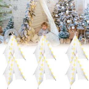 6 Packs Teepee Tent for Kids with 10FT String Lights, Indoor Outdoor Play Teepee Tent for Girls & Boys, Foldable Tents for Birthday Party Boho Sleepovers Party Pajama Party (Pink)