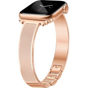 Gold Slim Watch Bands for Women Compatible with Apple Watch 38mm 40mm 41mm 42mm 44mm 45mm 49mm Jewelry Dressy Bracelet Metal Strap Adjustable for iWatch Series 8/7/6/5/4/3/2/1/SE/Ultra