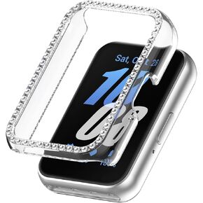 Compatible with Samsung Galaxy Fit3 Bling Diamond Case PC Bumper Protective Cases, (No Screen Protector),Women Girls Crystal Shining Rhinestone Cases Smartwatch Accessories Case(Clear+Clear)