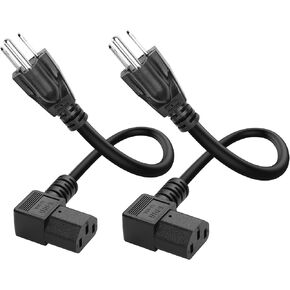 90 Degrees IEC320 C13 to NEMA 5-15P Power Cord 3 Prong Universal Power Cord 10A/125V NEMA 5-15P to C13 Left Angle Computer Power Cord for Monitor PC TV Printer 11.8in/2Pcs