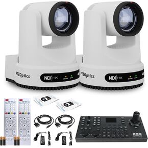 2 x PTZOptics Move 4K SDI/HDMI/USB/IP PTZ Camera with 20x Optical Zoom (White) (PT20X-4K-WH-G3) + PTZOptics SuperJoy PTZ Camera Joystick Controller