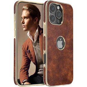 LOHASIC for iPhone 16 Pro Max Case, Vintage Leather Thin Slim Luxury PU Soft Flexible Bumper Non-Slip Grip Anti-Scratch Protective Cover Men Women Phone Cases for iPhone 16 Pro Max 6.9" 2024 - Brown