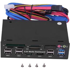 Multifunction Card Reader, 5.25 inch Media Dashboard, with USB3.0/2.0 Hub, eSATA, 4 pin Power Port, Audio, Supports M2/TF/SD/MS/CF, Multi Card Reader