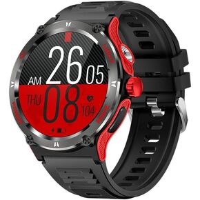 KT76 Outdoor Sport Smart Watch 1.53-inch HD Touch Screen 3ATM Waterproof Multifunction Smartwatch Ultra Powerful Flashlight Compass Heart & Health Monitoring Voice Assistant (Red)