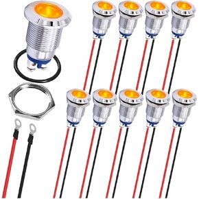 10Pcs AC/DC12-24V LED Indicator Lights 10mm Waterproof Flat Head Indicator Signal Lamp 5Color(Red/Yellow/Blue/Green/White) with 150mm Cable Length Metal LED Indicator Light and Wiring Cap in Kuwait