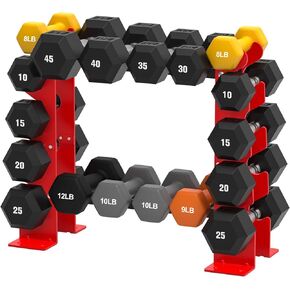 FISUP Weight Rack for Dumbbells, Only 450LBS Capacity Stand for Home Gym Strength Training, Red and Black 5 Tier