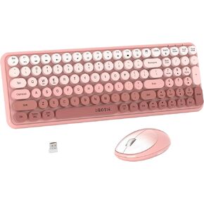 Wireless Keyboards and Mouse Combos, UBOTIE Colorful Gradient Rainbow Colored Retro Typewriter Flexible Keyboard, 2.4GHz Connection and Optical Mouse(Peach Gradient)