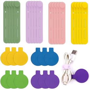 32pcs Cable Labels and Silicone Cable Ties, Reusable Cable Labels Tags Adjustable Silicone Zip Ties 20 Wire Labels and 12 Cable Straps Cord Wrap Organizer for Charging Cords Wires Cables