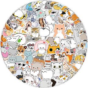 100PCS Cute Stickers for Kids Adults, Kawaii Vinyl Waterproof Cat Stickers Decals for Water Bottle Laptop Luggage Phone Guitar Skateboard DIY Decoration Birthday Gifts for Boys Girls