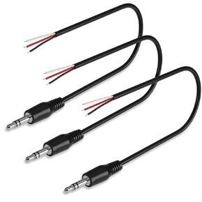 3 Pack Replacement 3.5mm Male Plug to Bare Wire Open End TRS 3 Pole Stereo 1/8" 3.5mm Plug Jack Connector Audio Cable for Headphone Headset Earphone Microphone Cable Repair 12-inch 1ft