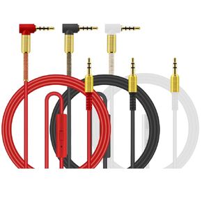 3.5mm Audio Replacement AUX Cable with Mic Cord 90 Degree Right Angle Compatible for Smartphones Tablets and Speakers,24K Gold Plated Male to Male-Black White Red [3 Pack]