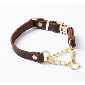 Upgrade Martingale Leather Dog Collar, Limited Cinch Training Collar with Heavy Duty Quick Release Buckle, Adjustable Training No Slip Dog Collar with Rustproof Brass Chain, for Large Dogs