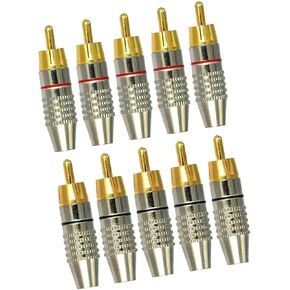 jing RCA Plugs Solderless Coax Audio Video Jack Adapter Wire Cable Connector Black+Red - (10 Pcs)