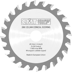 CMT 288.125.24H Industrial Conical Scoring Blade and 125mm 4-59/64-Inch by 20 Teeth Conical + 5-Degree ATB with 20mm Bore