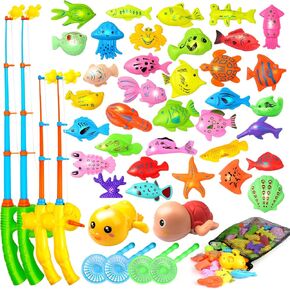 Magnetic Fishing Game for Toddler Kid 3-5 with 4 Magnetic Fishing Pole 2 Bath Wind Up Toy, Water Table Bathtub Toy, Pool Fishing Game, Toddler Fishing Pole for Boy 4-8, Magnetic Fishing Toy