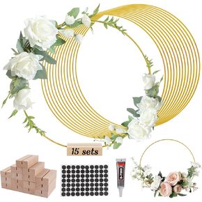 10PCS 12Inch Metal Floral Hoop Centerpiece Table Decorations, Metal Wreath Ring with 10 PCS Place Card Holders, Gold Craft Hoop Rings for DIY Wedding Decorations, and Dream Catchers
