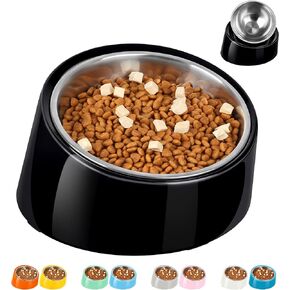 Tilted Angle Dog Bowl, 15° Slanted Stainless Steel Dog Cat Food Bowl,Non-Slip & Non-Spill Pet Feeder with Elevated Detachable Melamine Stand,Easy to Get Food Dog Dish,L/2.5 Cup Grass Blue