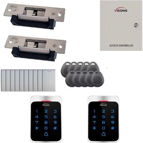 Visionis FPC-7292 Two Door Access Control for 2 Doors TCP/IP RS485 Wiegand Electric Strike Fail Safe Fail Secure Controller Digital Outdoor RFID Keypad Reader Software EM TK4100 Card 10000 User Kit