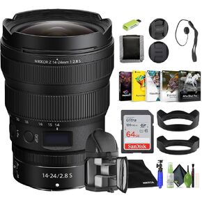 Nikon NIKKOR Z 14-24mm f/2.8 S Zoom Lens Z Cameras (20097) + 64GB Memory Card + Backpack + Card Reader + Corel Photo Software + Flex Tripod + Memory Wallet + Cap Keeper + Cleaning Kit