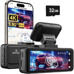 REDTIGER 4K Dash Cam, 5.8GHz WiFi App Control Dash Camera for Cars, 3.18'' Touch Screen 2160P UHD Car Dash Cam with Night Vision, 32GB Card, Built-in GPS, Parking Mode, Supports 512GB Max(F8)