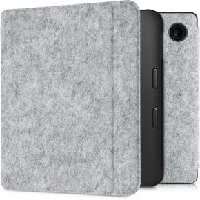 kwmobile Case Compatible with Kobo Libra 2 - Book Style Felt Fabric Protective e-Reader Cover - Light Grey