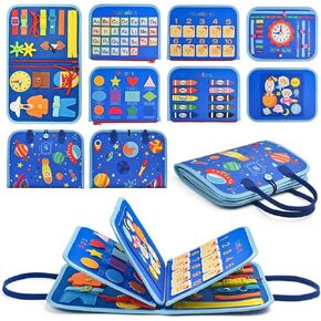 Montessori Busy Board – Busy Board for Toddlers 3-5 Years Old – Toddler Learning Activities for Travel, Road Trip – Educational Toys Sensory Board with Life Skills, Alphabet, Animals, Shapes