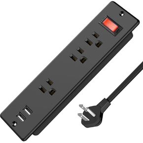 HHSOET 5 in 1 Recessed Outlet with Switch, Furniture Power Strip with USB, 3 AC Plugs Conference Socket, 2 USB Ports, 6ft Power Cord.(Black)